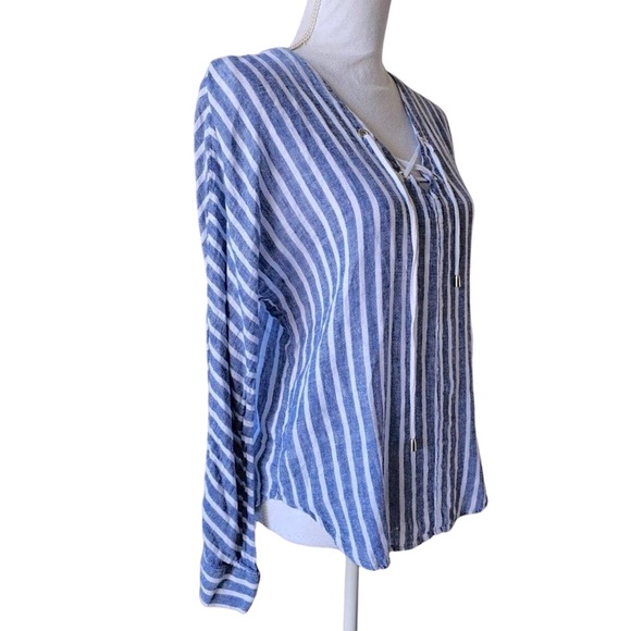 Rails Lily striped top tie front linen small S long sleeve - Picture 6 of 14